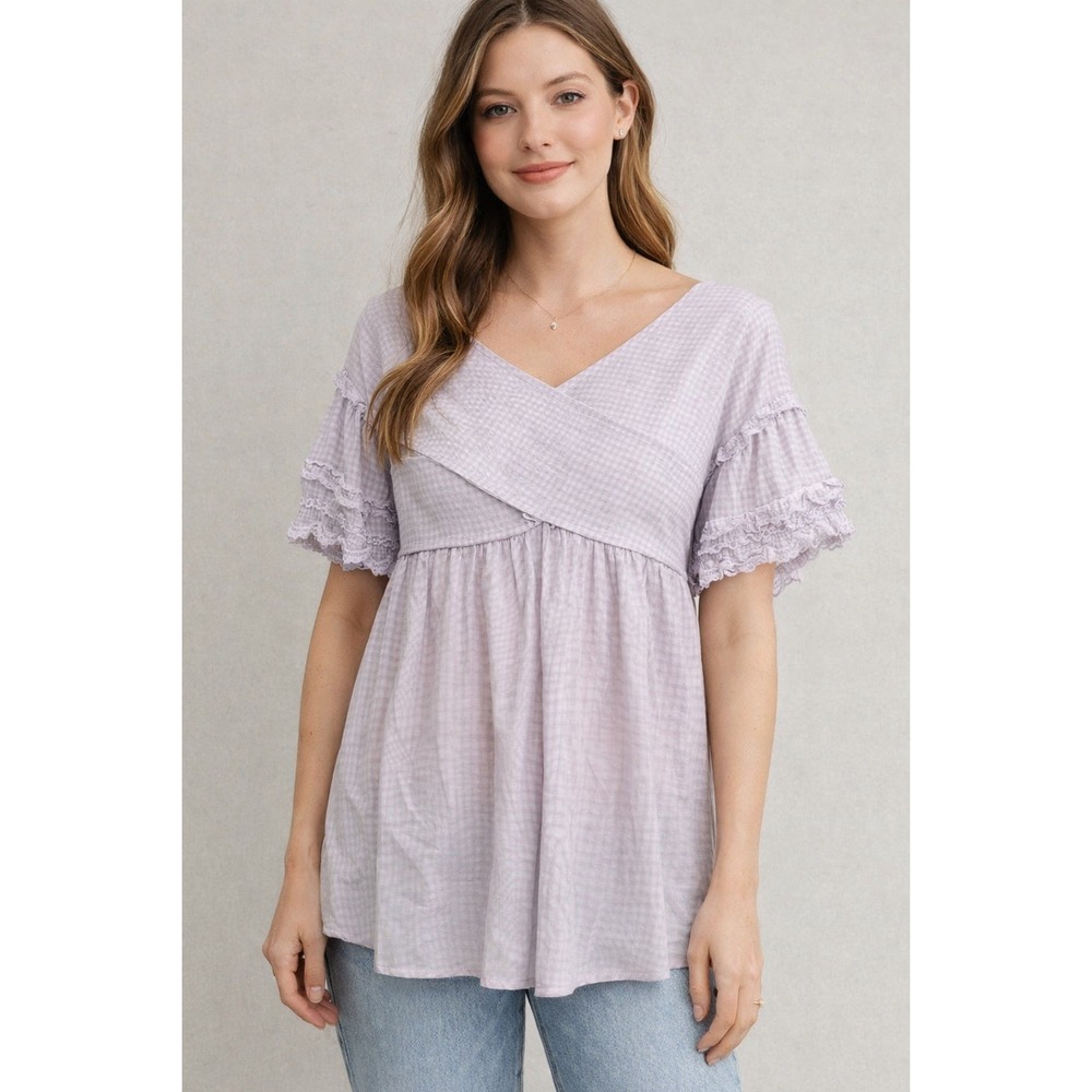Easel Tunic Top Womens Small Lavender Excellent Smocked Crochet Lace Boho Cotton